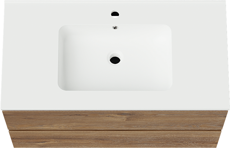 Linie Lado zwevend badmeubel 90 x 46 cm bruin eiken met Vano enkele wastafel in composietmarmer mat wit