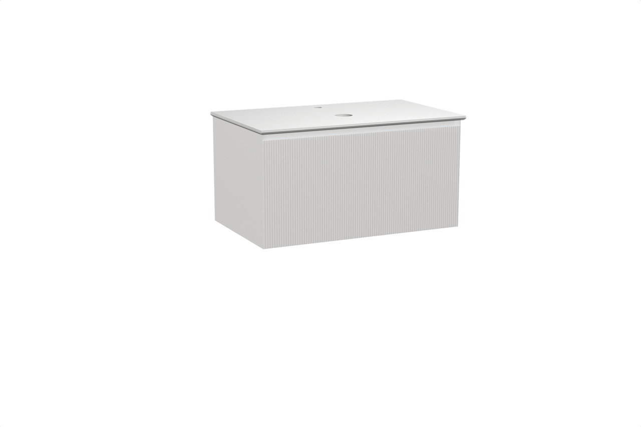 Balmani Fila meuble salle de bains suspendu 90 x 55 cm blanc mat avec Facetta tablette simple en solid surface blanc mat, Nervure droite symétrique verticale