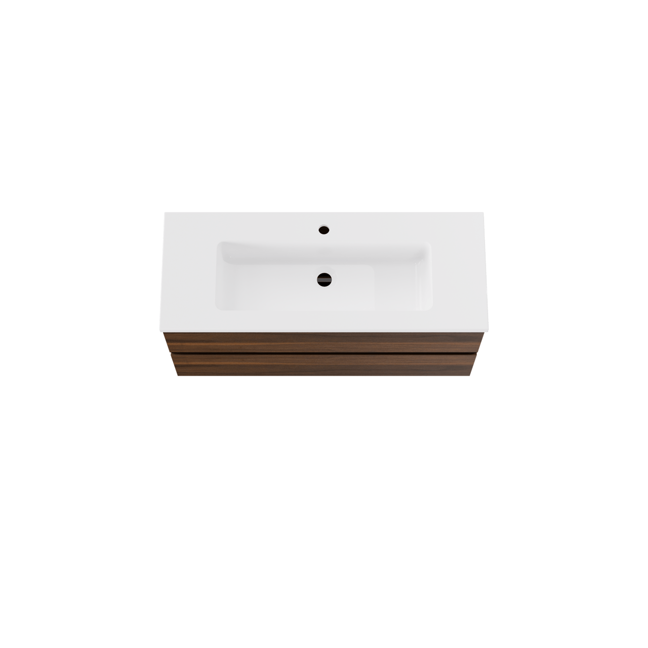 Storke Edge meuble salle de bains suspendu 100 x 40 cm noyer avec Diva plan simple en marbre composite blanc brillant