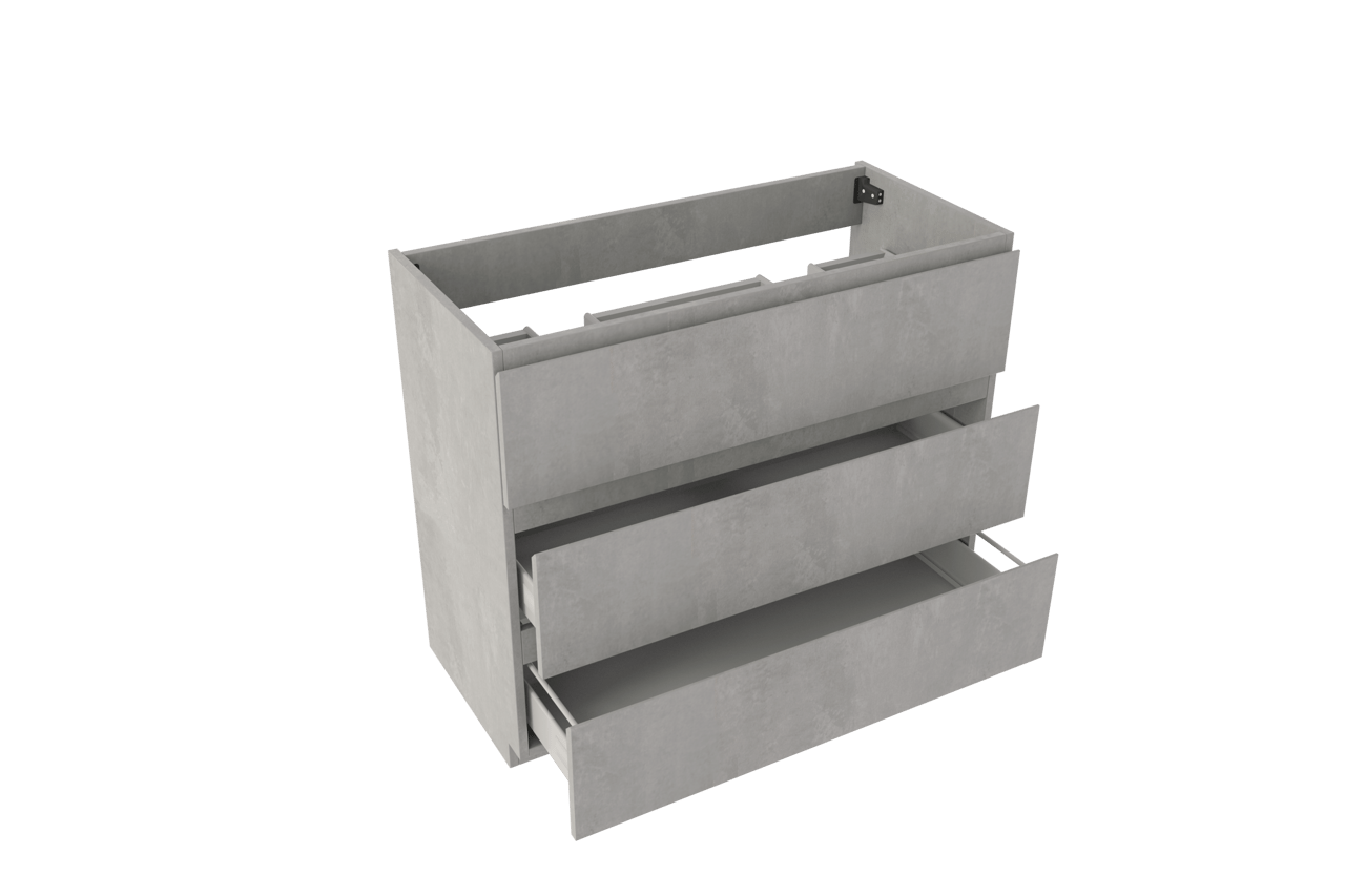 Storke Delta meuble sous-lavabo a poser 100 x 48 cm 2 découpes siphon béton gris foncé 3 tiroirs 2 découpés de siphon