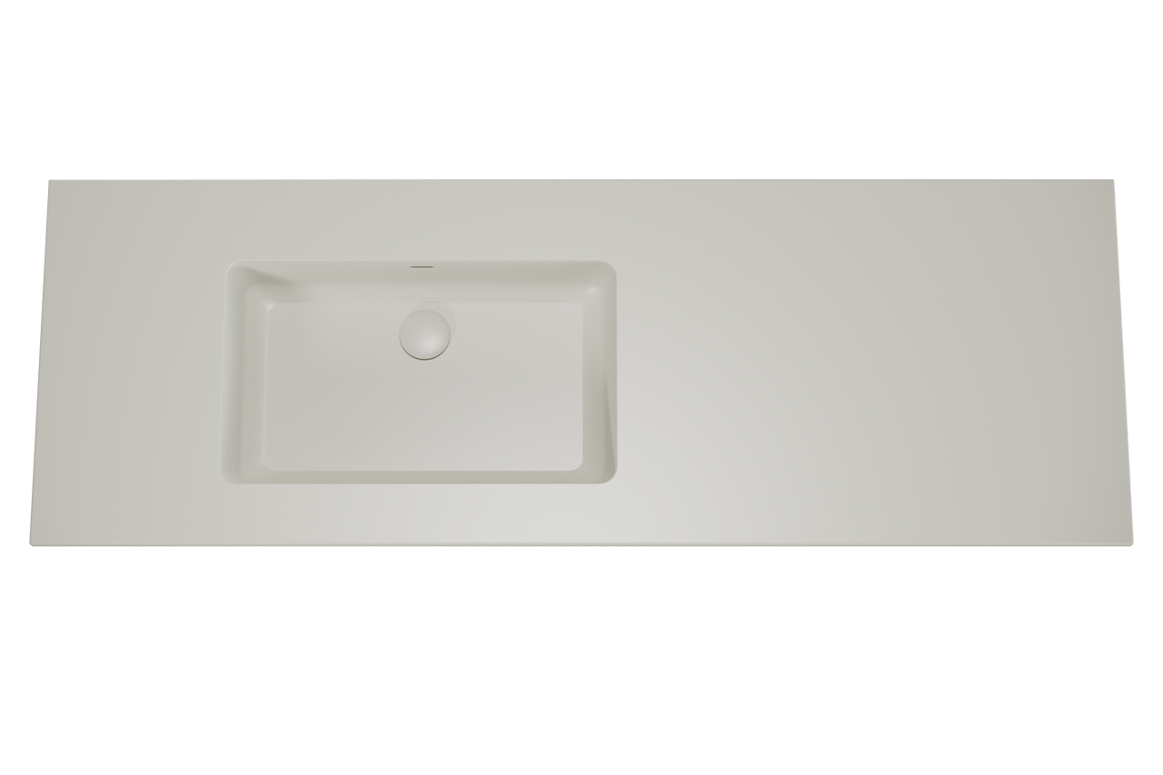 Storke Diva asymmetrisch linkse wastafel mat zijdegrijze top solid 150 x 52 cm