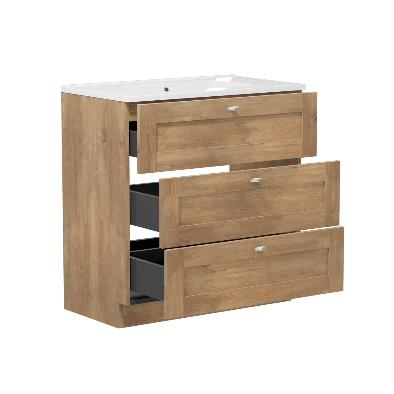 Linie Classo freistehendes Möbelstück Set: 80 x 46 cm, Naturbelassene Eiche, mit Vano Einzelwaschtisch, Marmorkomposit Weiß glänzend