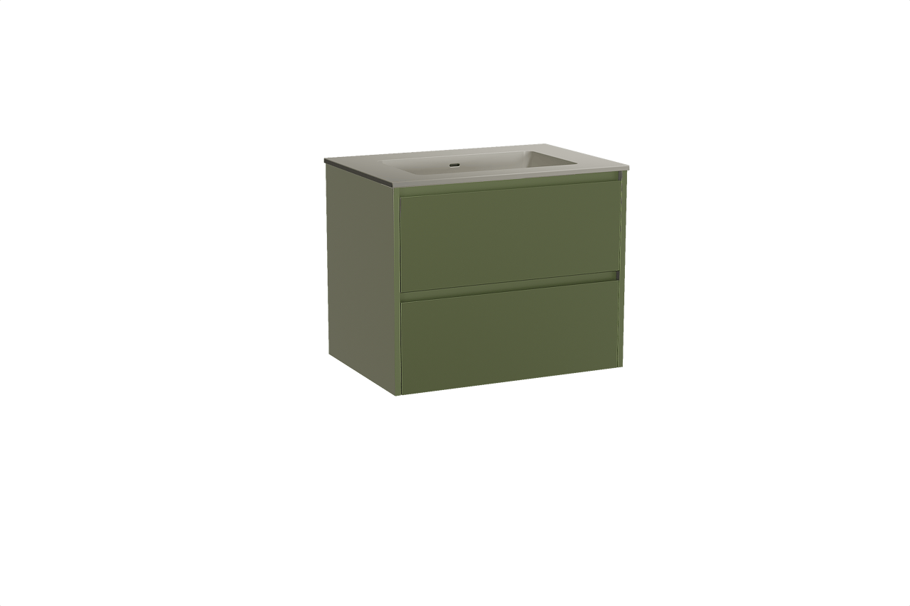 Storke Seda meuble salle de bains suspendu 75 x 52 cm vert olive avec Diva plan simple en top solid soie grise