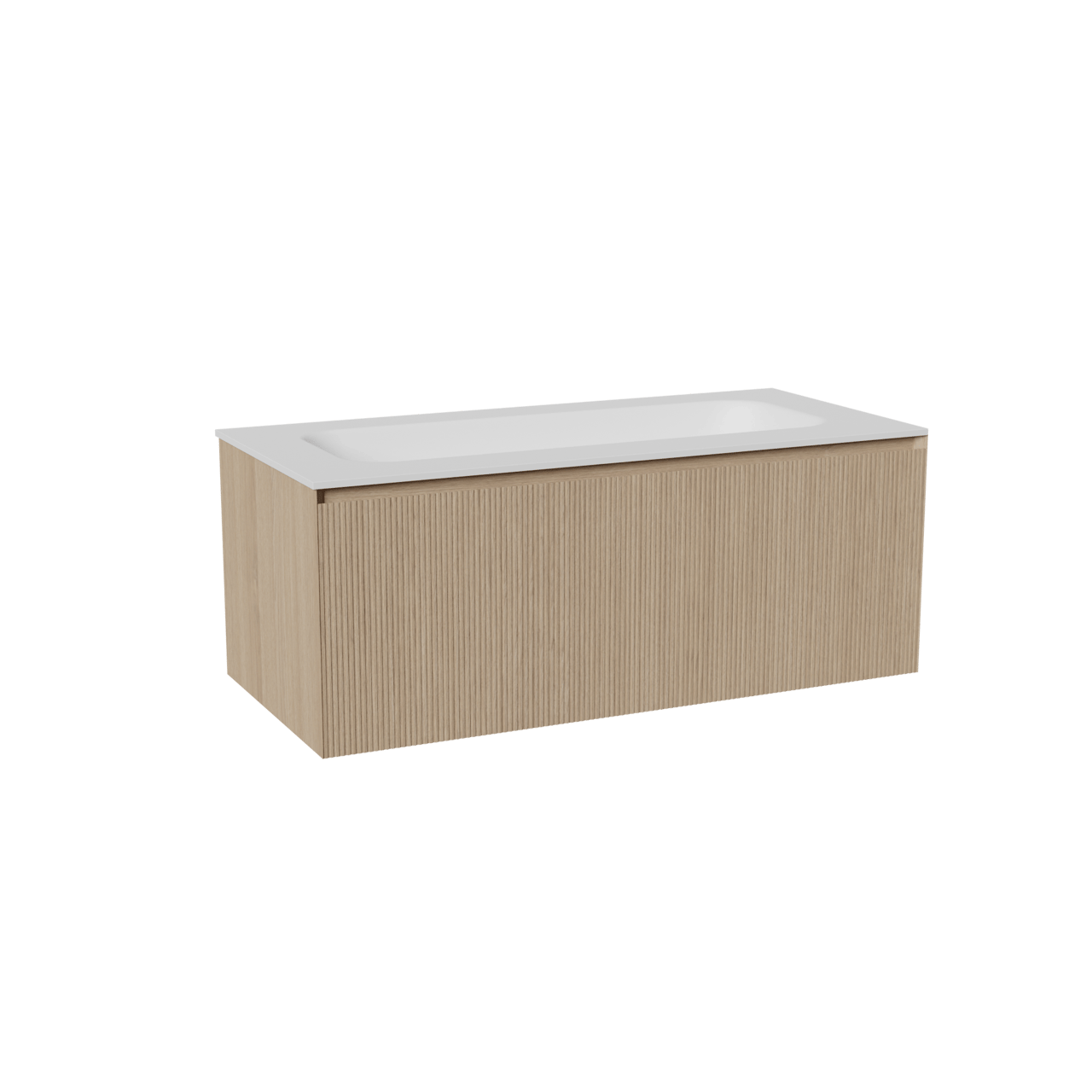 Balmani Fila meuble salle de bains suspendu 120 x 55 cm chêne naturel avec Tablo Arcato lavabo simple pour 2 trous de robinet en solid surface blanc mat, Nervure droite symétrique verticale
