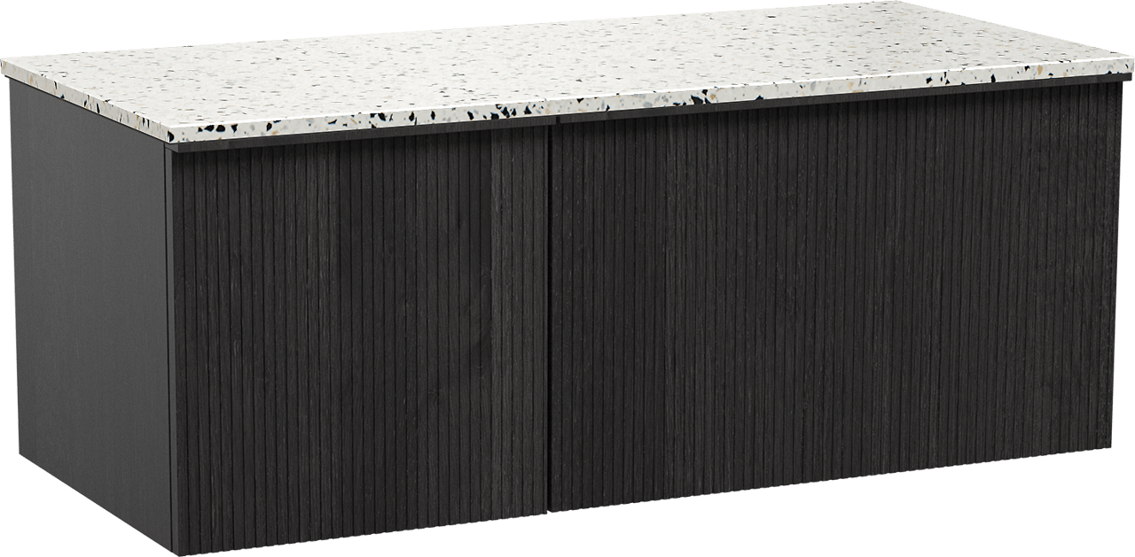 Balmani Forma meuble salle de bains suspendu 120 x 55 cm chêne noir avec Stretto tablette simple ou double en blanc/noir mat terrazzo, Nervure droite symétrique verticale