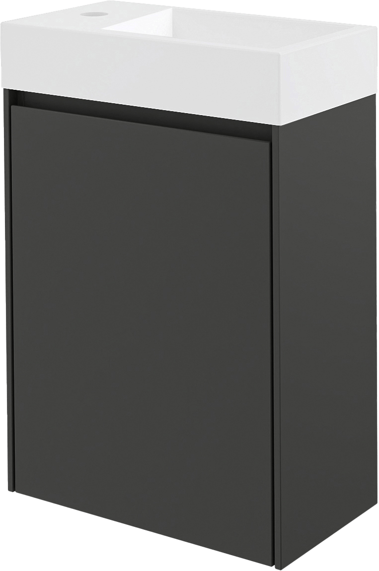 Storke Edge zwevend toiletmeubel 40 x 22 cm mat zwart met Vida wastafel in glanzend composiet marmer