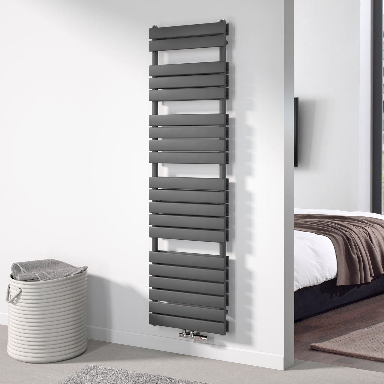 Vipera Vulcan dubbele handdoekradiator 50 x 183,5 cm centrale verwarming antraciet grijs zij- en middenaansluiting 1.683W