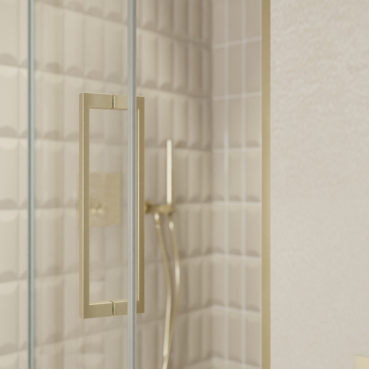 Balmani Senses Design Dusche Drehtür, Links, 100 cm x 210 cm, Klarglas, Profil Brushed Champagner Gold