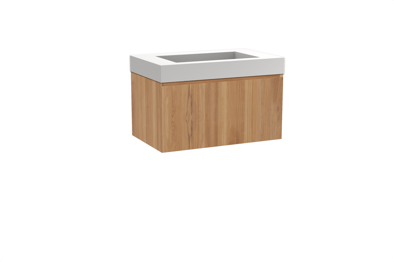 Balmani Idra meuble salle de bains suspendu 90 x 55 cm teck avec Modus plan simple en solid surface blanc mat