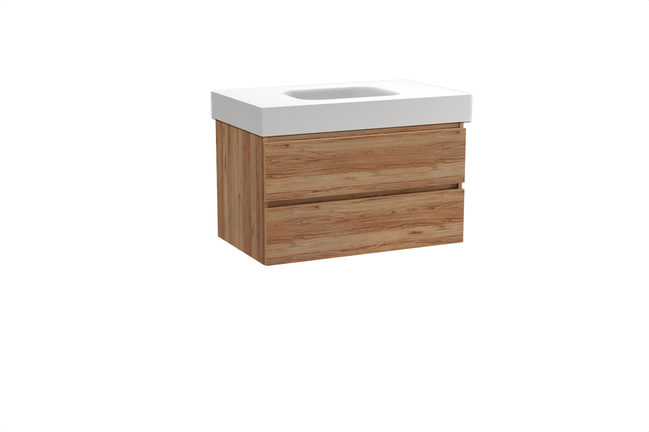 Balmani Lucida meuble salle de bains suspendu 90 x 55 cm teck avec Arcato plan simple en solid surface blanc mat