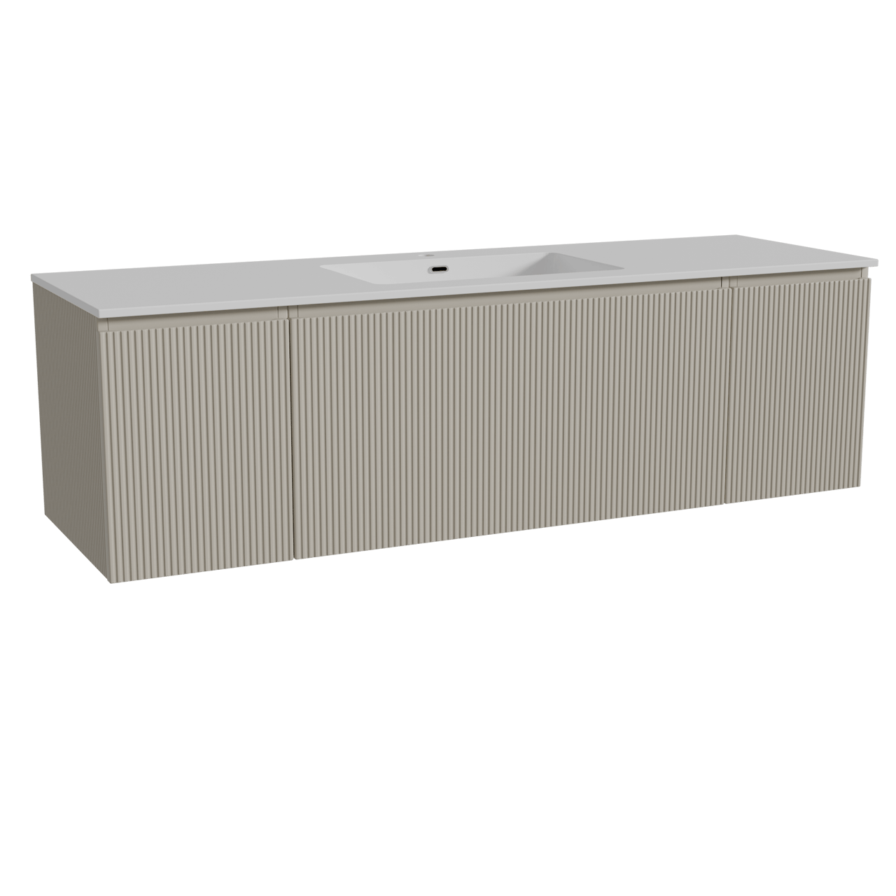 Storke Ribs meuble salle de bains suspendu 165 x 52 cm soie grise avec Diva plan simple en marbre composite blanc brillant, Nervure droite symétrique verticale