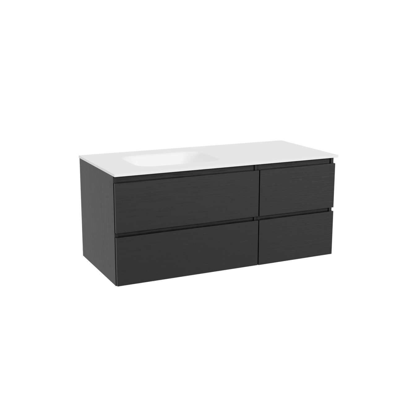 Balmani Lucida hängendes Möbelstück Set: 120 x 55 cm, Schwarze Eiche, mit Tablo Arcato Waschtisch links, Solid Surface Weiß matt