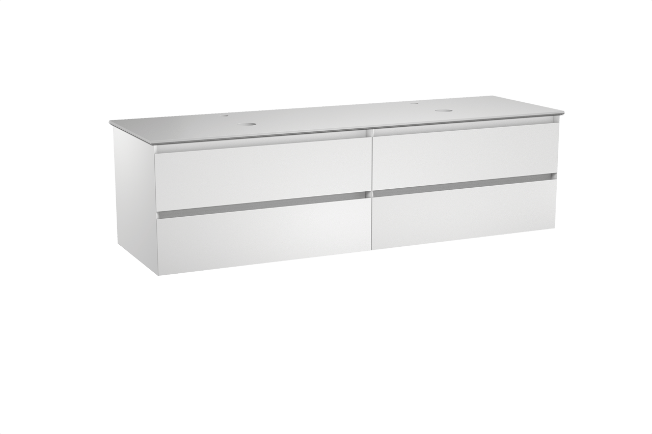 Balmani Mitra zwevend badkamermeubel 180 x 55 cm mat wit met Facetta dubbel tablet in solid surface mat wit