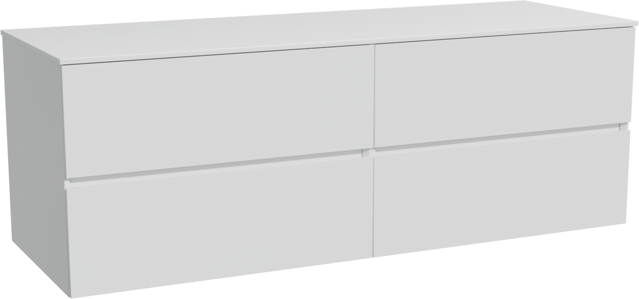 Storke Edge hängendes Möbelstück Set: 150 x 52 cm, Weiß glänzend, mit Tavola Einzel- oder Doppel Waschtischplatte, Solid Surface Weiß matt