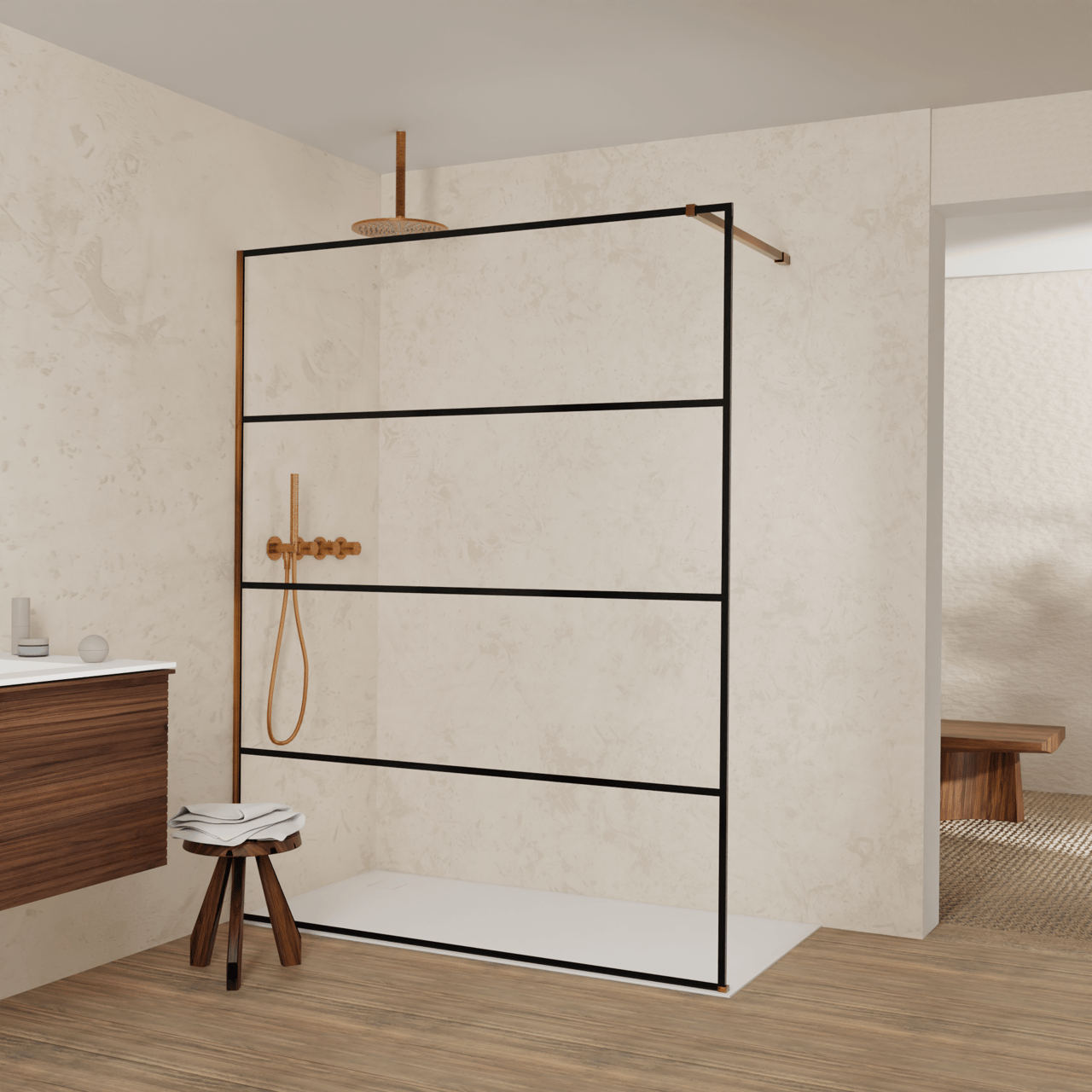 Balmani Modular inloopdouche: 160 x 200 cm, Lined, Brushed Rosegold profielen