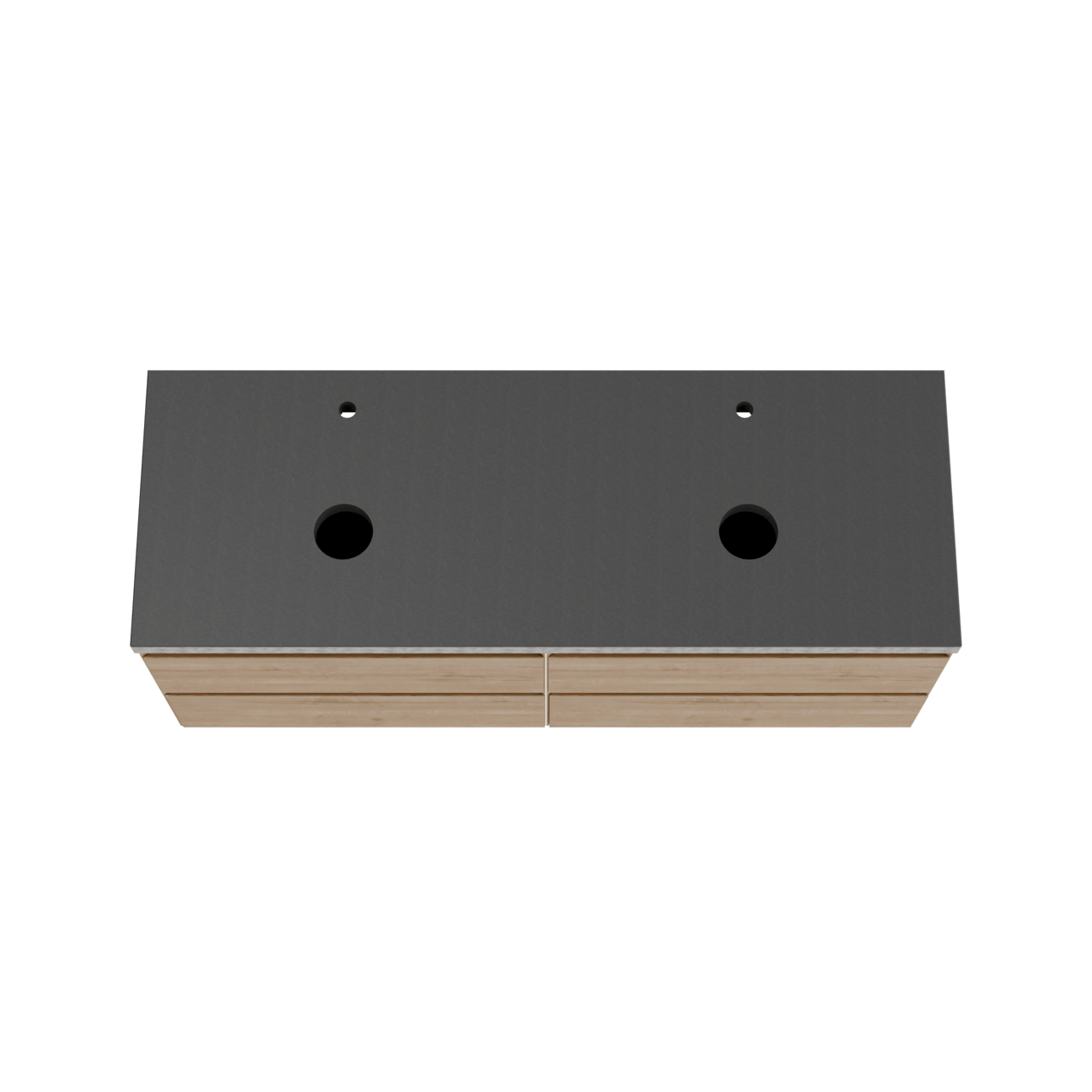 Balmani Mitra hängendes Möbelstück Set: 150 x 55 cm, Rohe Eiche, mit Rock Doppel Waschtischplatte, Schwarzes Granit
