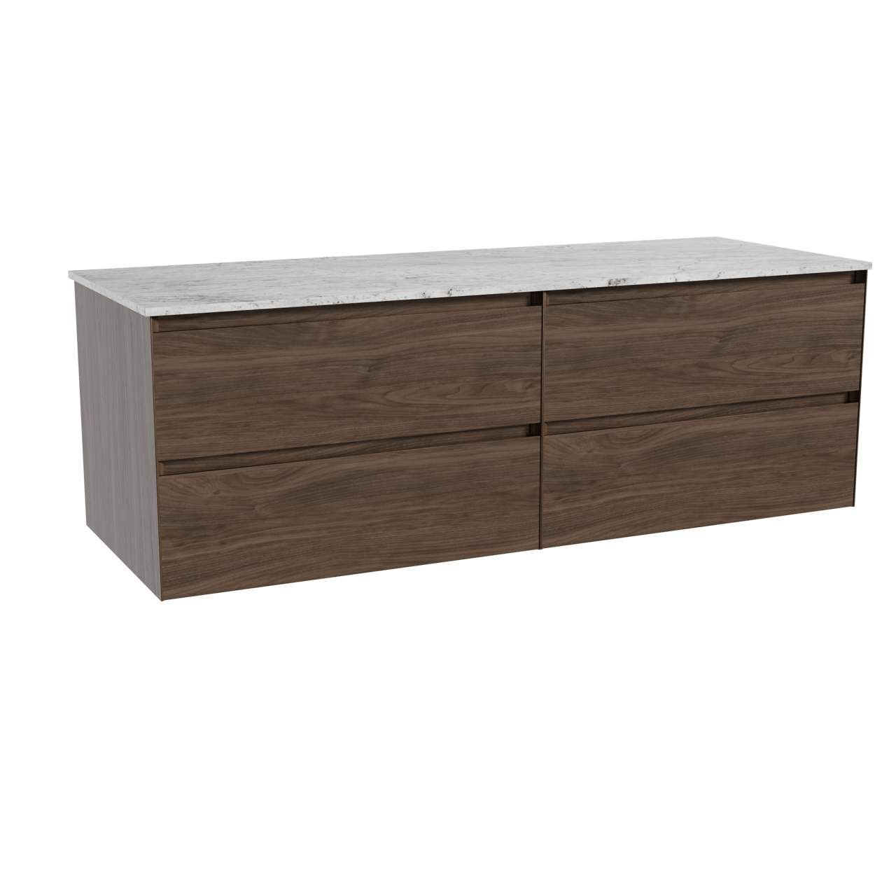 Balmani Mitra zwevend badkamermeubel 150 x 55 cm amerikaanse notelaar met Stretto enkel of dubbel tablet in marmer carrara