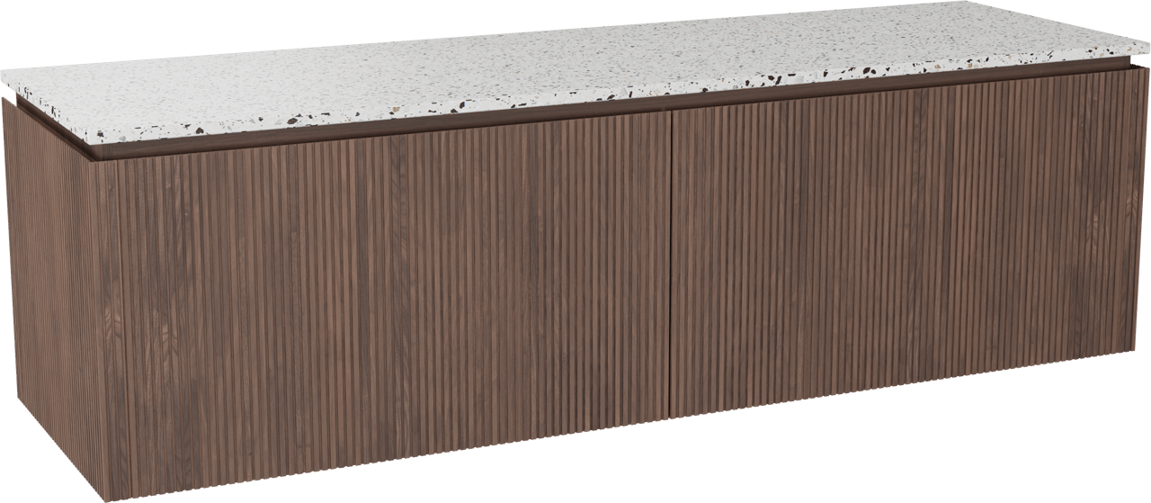 Balmani Eclips meuble salle de bains suspendu 180 x 55 cm Noyer américain avec Stretto tablette simple ou double en Bianco Nero Terrazzo, Nervure droite symétrique verticale