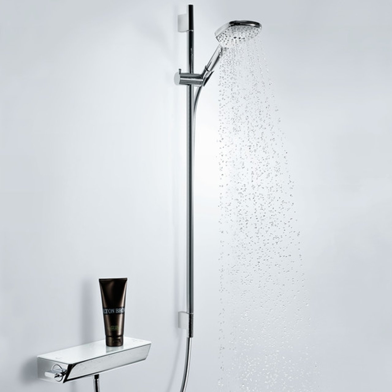 Hansgrohe Raindance Select E120 Duschstange 101cm mit Brausekopf 12cm 3 Strahlfunktionen Chrom und Weiß glänzend