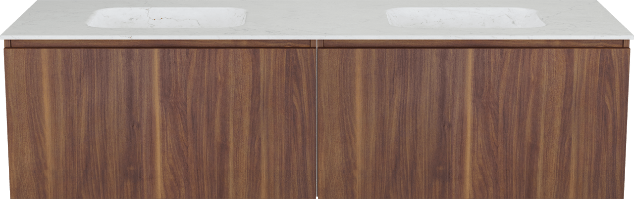 Balmani Sfera zwevend badmeubel 180 x 55 cm amerikaans notenhout met Tablo Arcato dubbele wastafel in marmer carrara