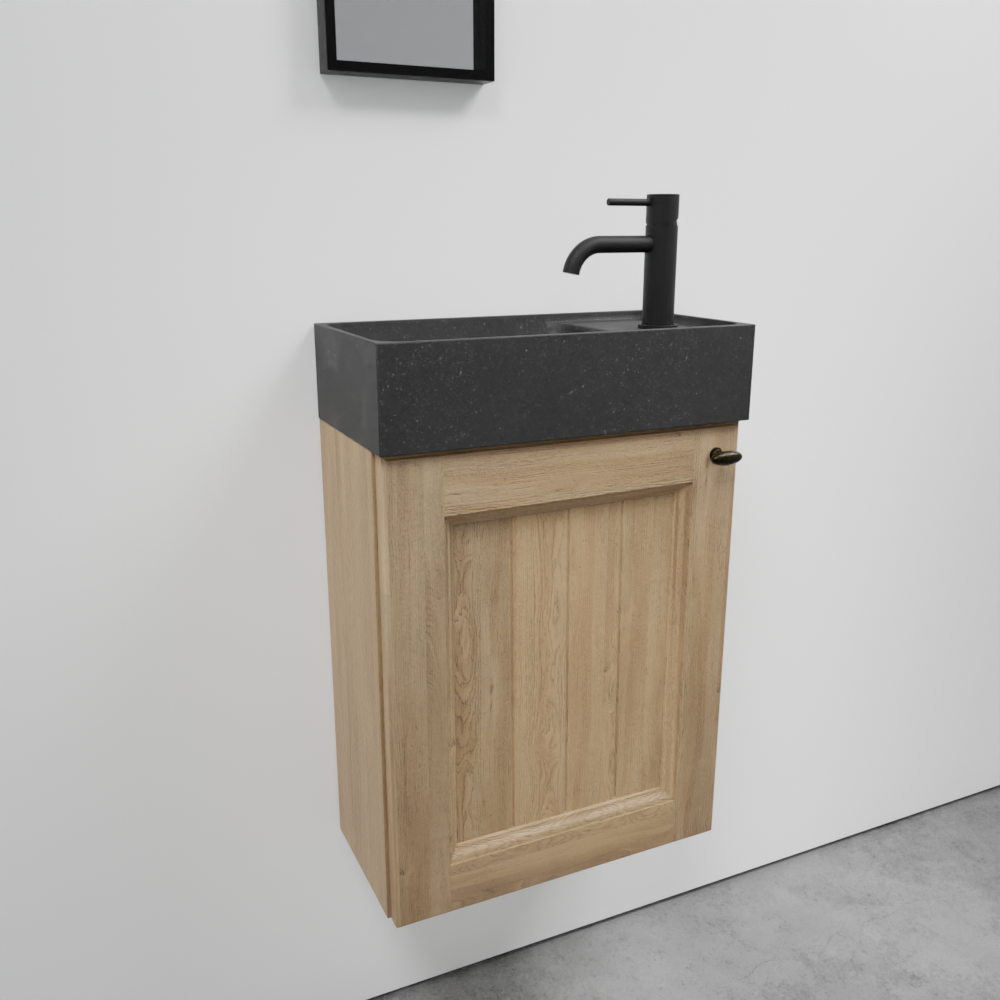 Balmani Lemon meuble wc suspendu 42 x 21 cm chêne vieilli avec Dama plan vasque en granite doux