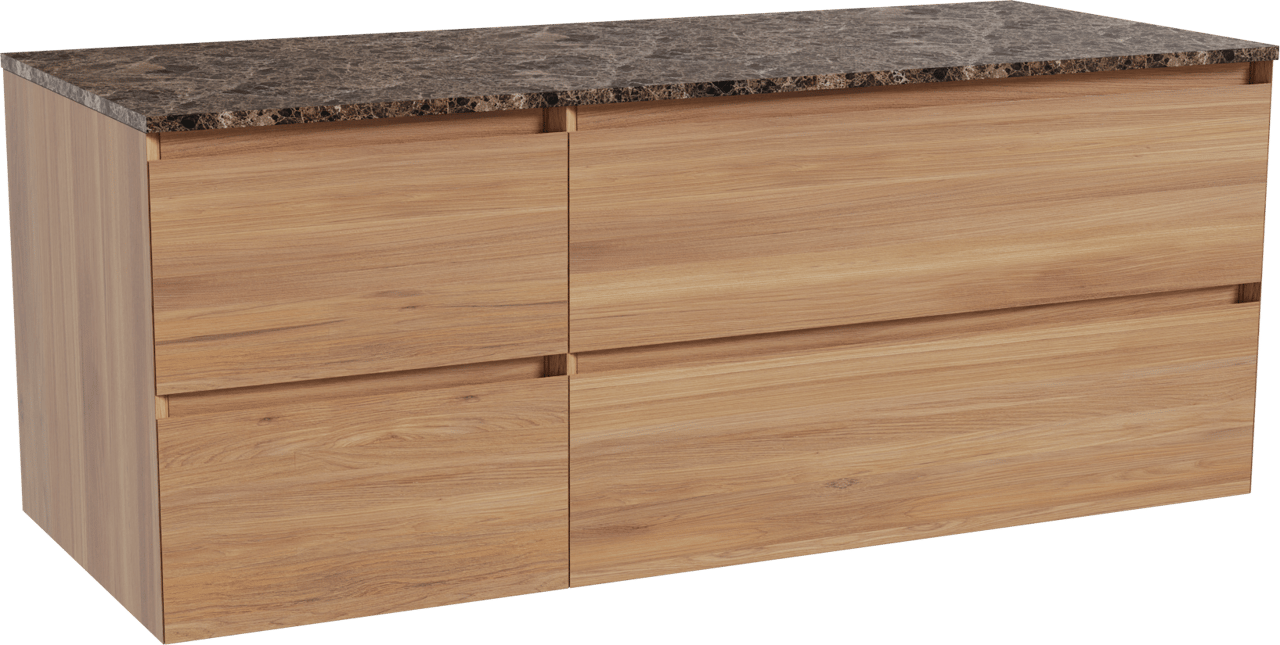 Balmani Mitra meuble salle de bains suspendu 135 x 55 cm teck avec Stretto tablette simple ou double en marbre dark emperador