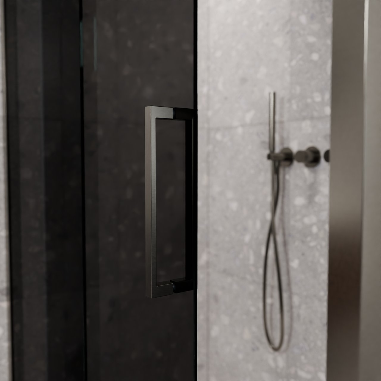 Balmani Senses Design douchehoek met linkse schuifdeur en vaste zijwand, 160 x 90 cm, Rookglas, Brushed GunMetal profielen, met coating