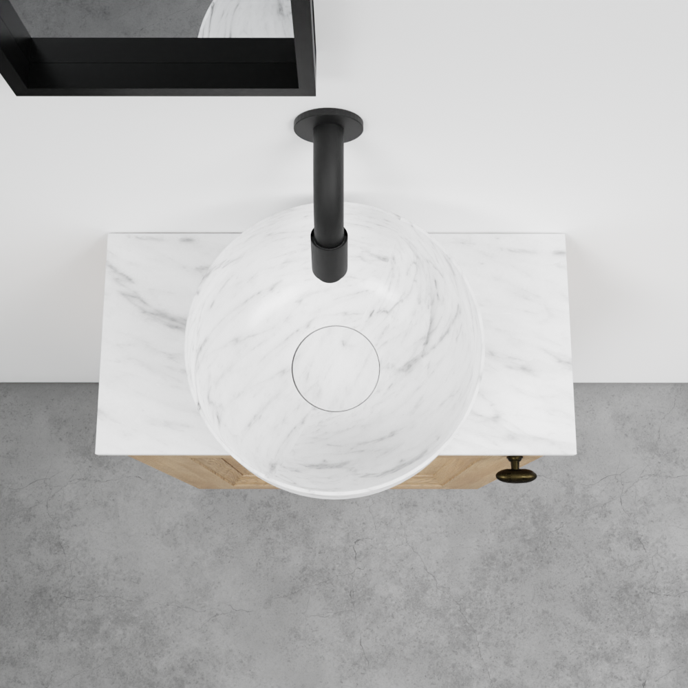 Balmani Lemon zwevend toiletmeubel 42 x 21 cm verweerd eiken met Facetta wastafelblad en Bowl waskom in Carrara marmer