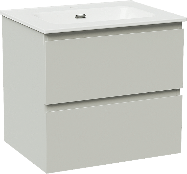 Linie Lado zwevend badmeubel 60 x 46 cm greige met Baro enkele wastafel in porselein hoogglans wit