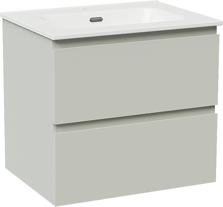 Linie Lado meuble salle de bains suspendu 60 x 46 cm greige avec Baro plan simple en porcelaine blanc brillant