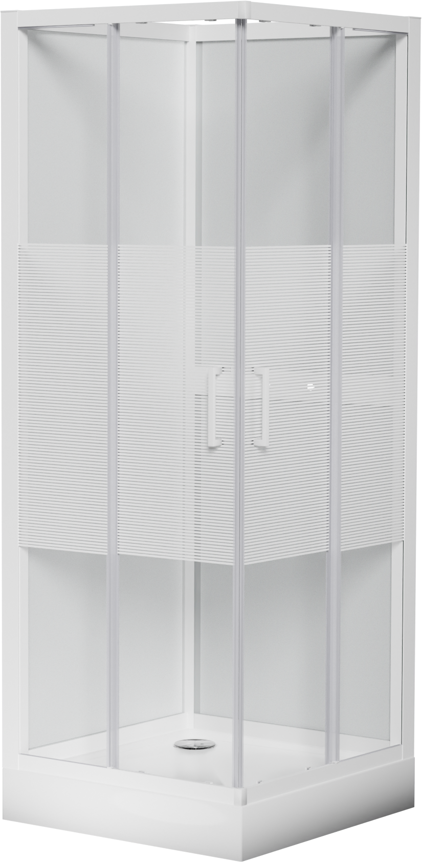 Luca Varess Talan douchecabine met schuifdeuren 80 x 80 cm helder glas met mat gestreepte strook glanzend wit profiel