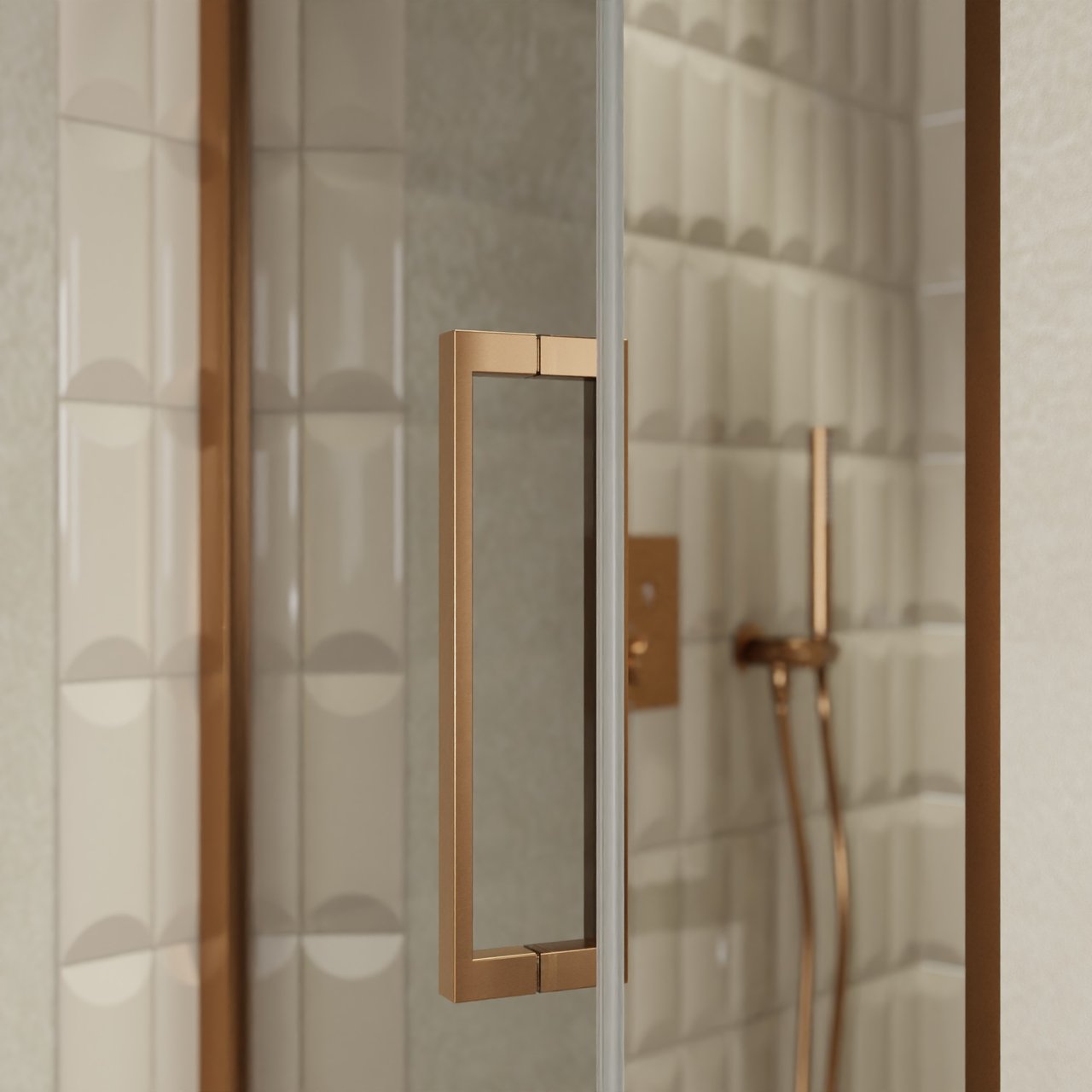 Balmani Senses Design douche draaideur links 90 cm x 210 cm Reflex spiegelglas, Brushed Rosegold profielen