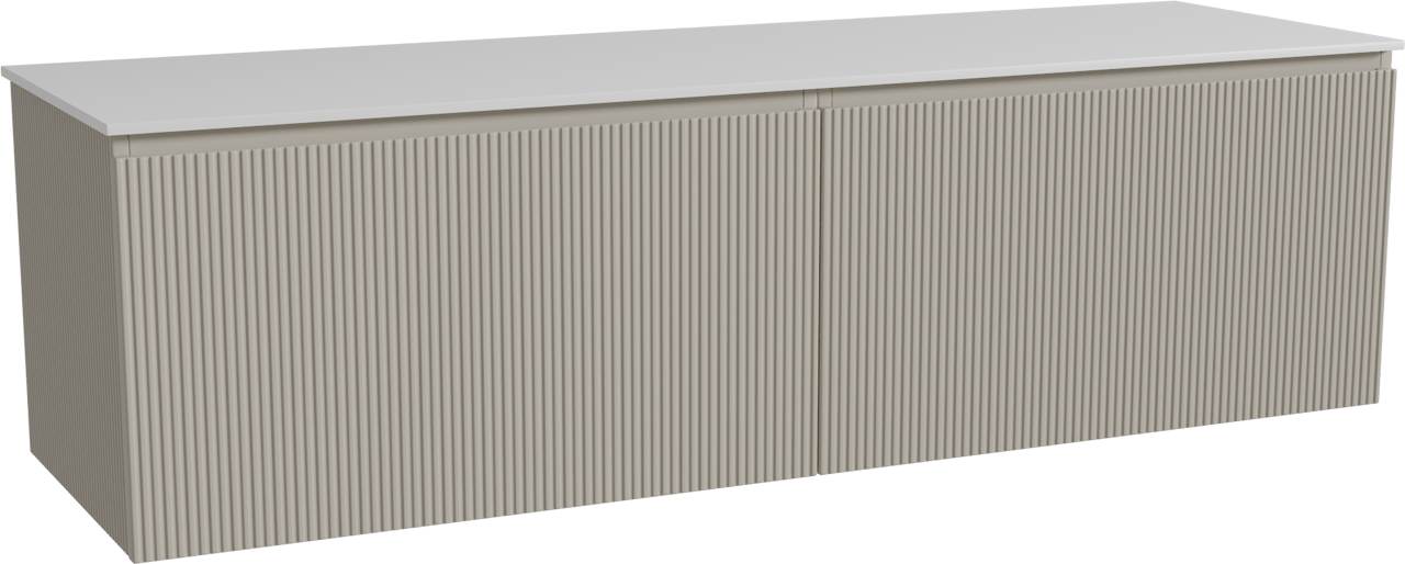 Storke Ribs zwevend badmeubel 170 x 52 cm zijdegrijs met Tavola enkel of dubbel wastafelblad in solid surface mat wit, Verticale symmetrische rechte ribbel