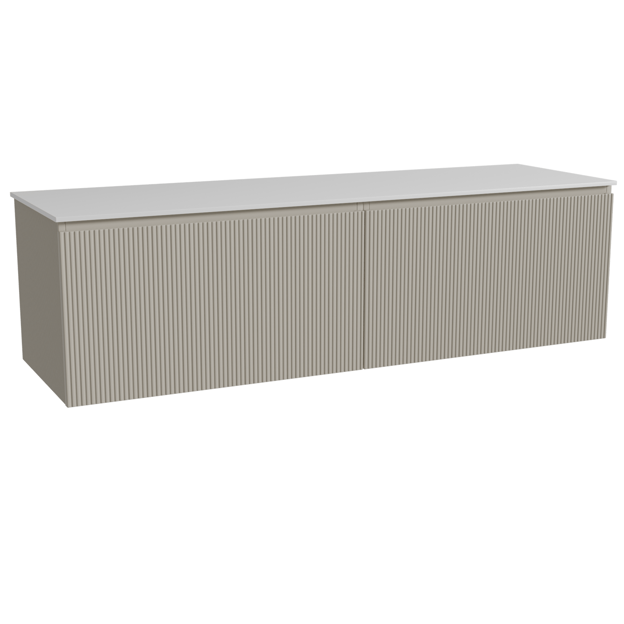 Storke Ribs hängendes Möbelstück Set: 170 x 52 cm, Seidengrau, mit Tavola Einzel- oder Doppel Waschtischplatte, Solid Surface, Weiß matt, Vertikale symmetrische gerade Rippe