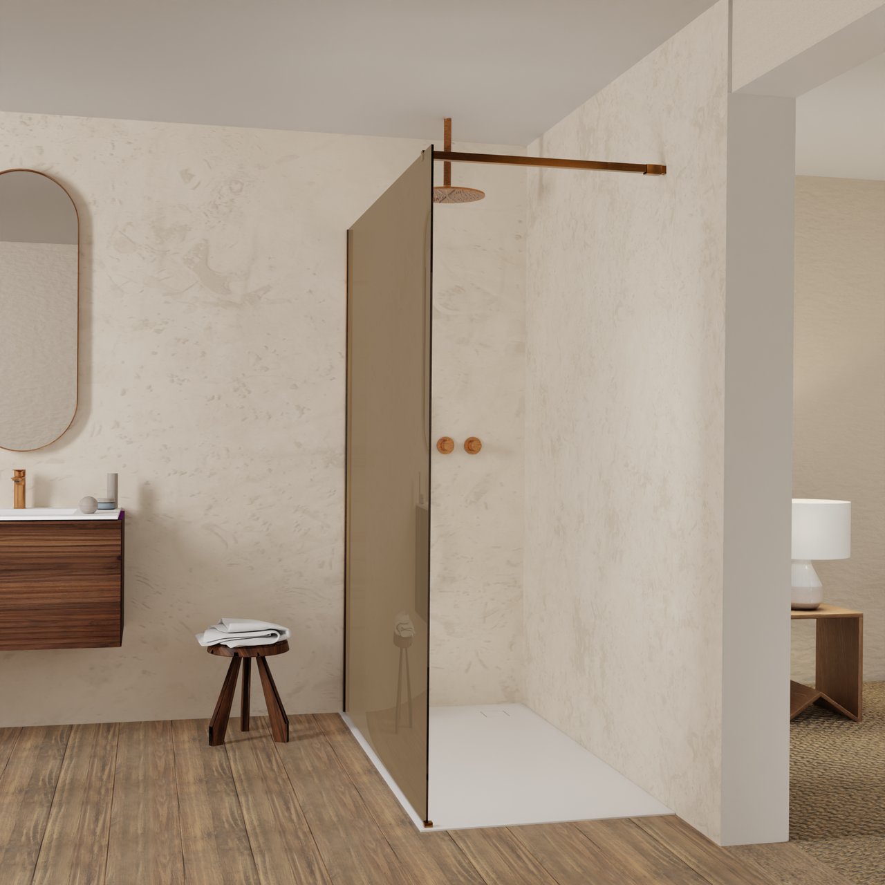 Balmani Modular douche à l'italienne: 160 x 200 cm, Verre bronze, Profil Brushed Rosegold