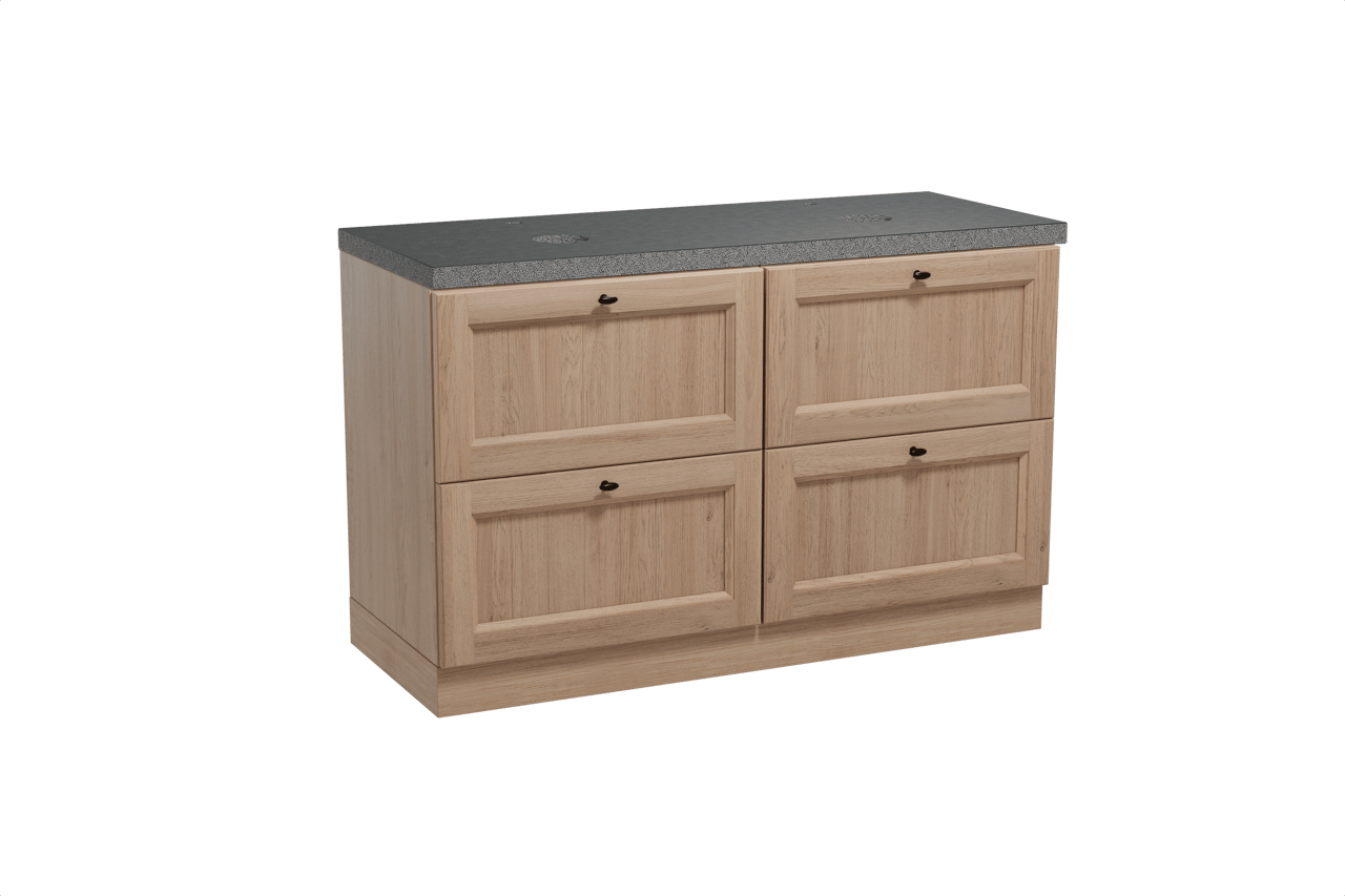 Balmani Lemon staand badmeubel 135 x 55 cm verweerd eiken met Rock dubbel wastafelblad in zwart graniet