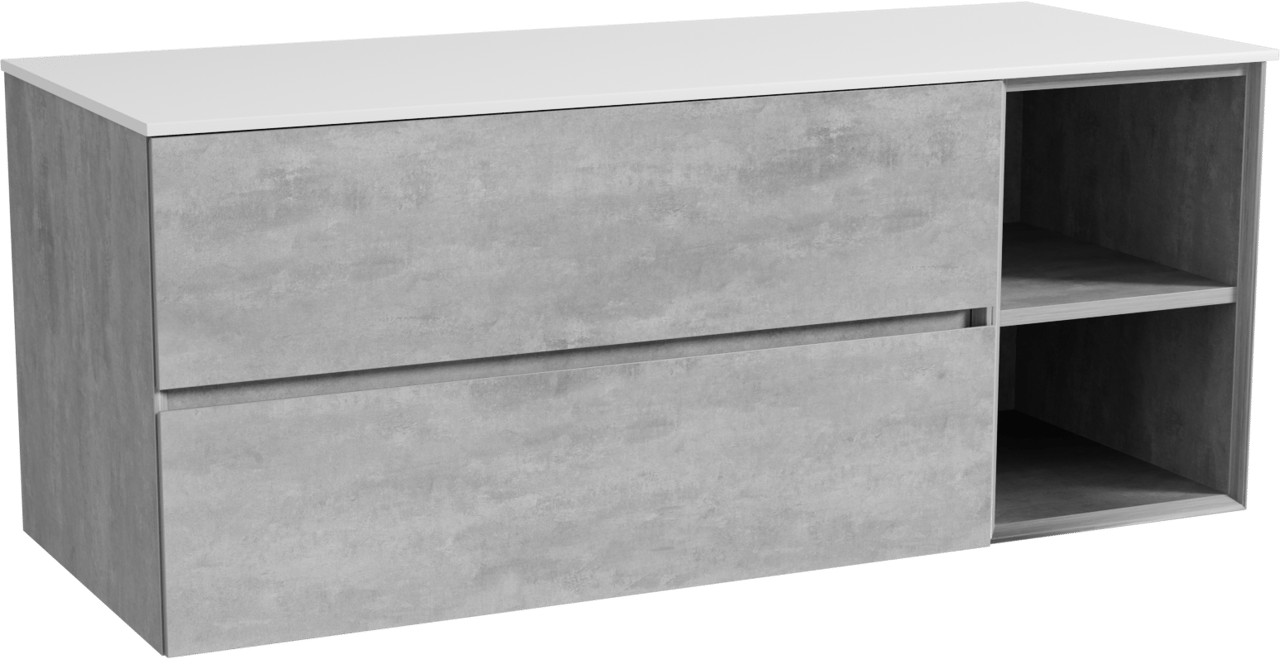 Storke Edge zwevend badmeubel 130 x 52 cm beton donkergrijs met Tavola enkel of dubbel wastafelblad in solid surface mat wit