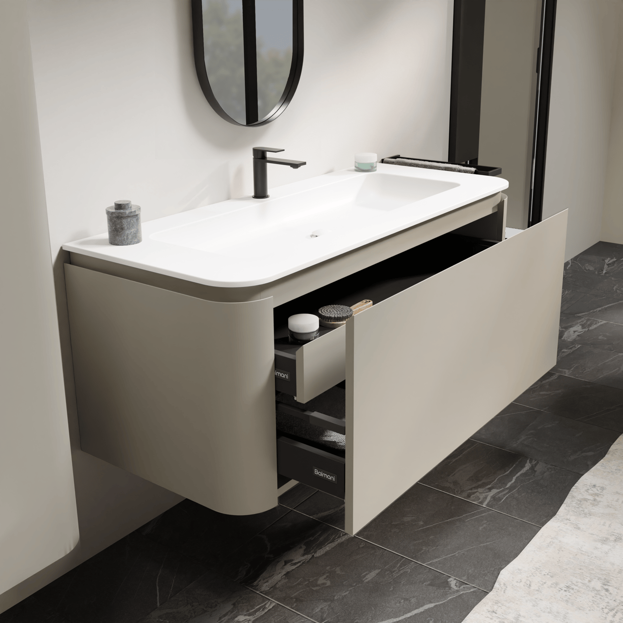 Balmani Moon plan simple grand Solid Surface blanc mat 130 x 55 cm