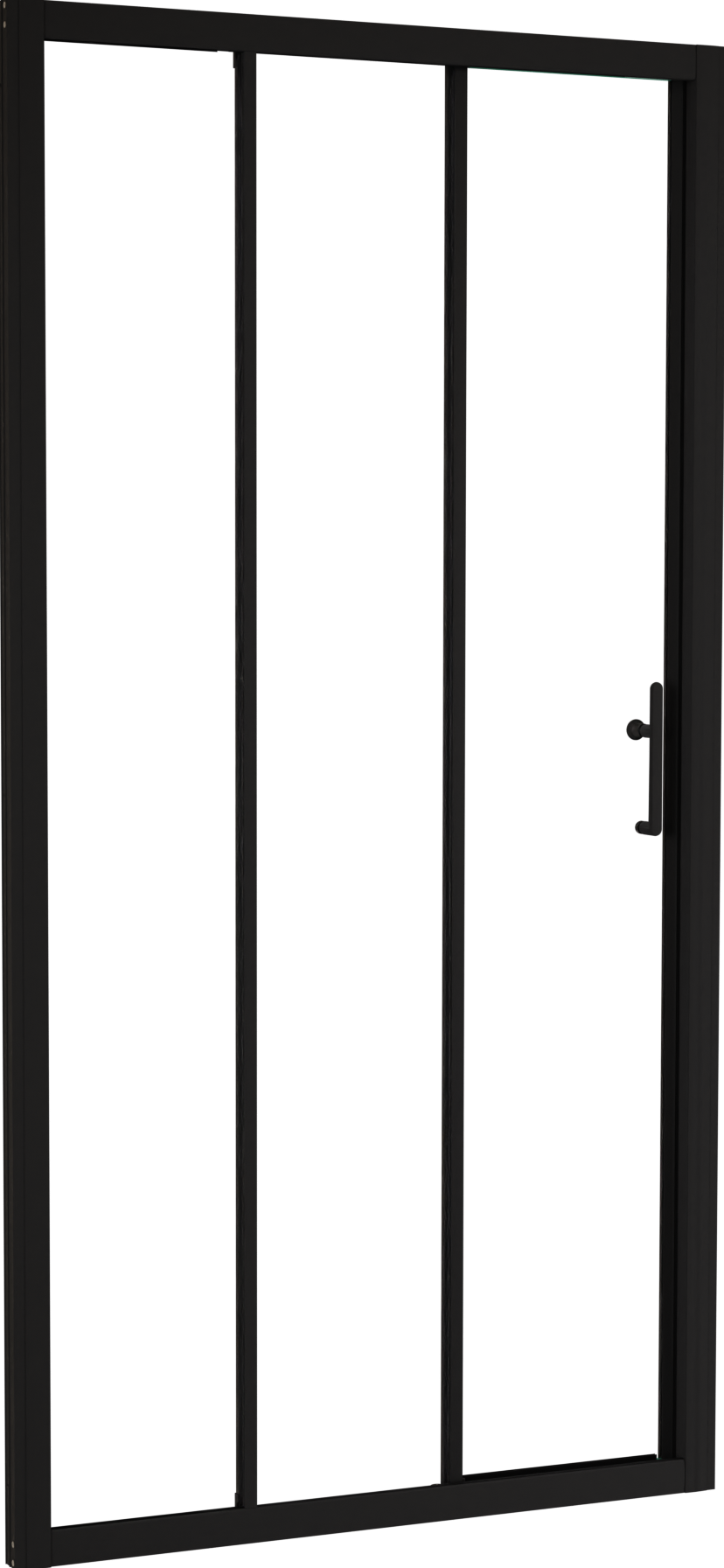 Linie Cadiz driedelige douche schuifdeur 100 cm x 190 cm Helder glas mat zwart profiel