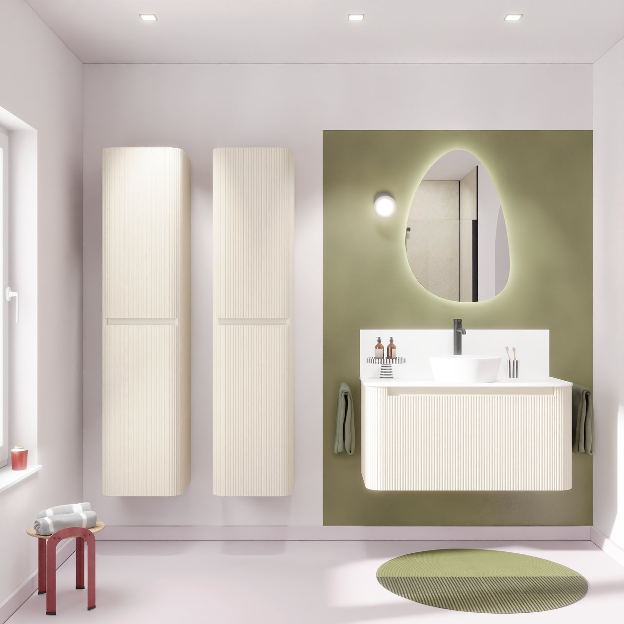 Storke Soft meuble sous-vasque suspendu 100 x 46 cm Sand mat 2 tiroirs Nervure sym. vert.