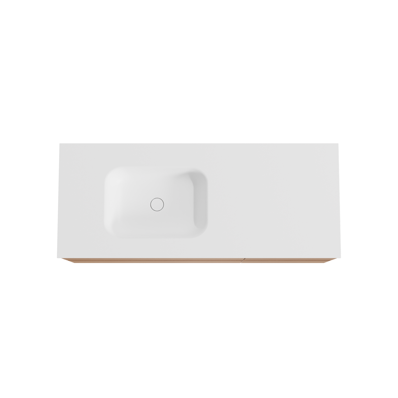 Balmani Mitra hängendes Möbelstück Set: 135 x 55 cm, Teak, mit Tablo Arcato Waschtisch links, Solid Surface Weiß matt