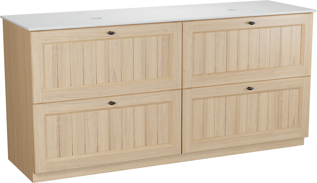 Balmani Lemon meuble salle de bains à poser 180 x 55 cm, placage chêne naturel avec Facetta tablette double en blanc mat