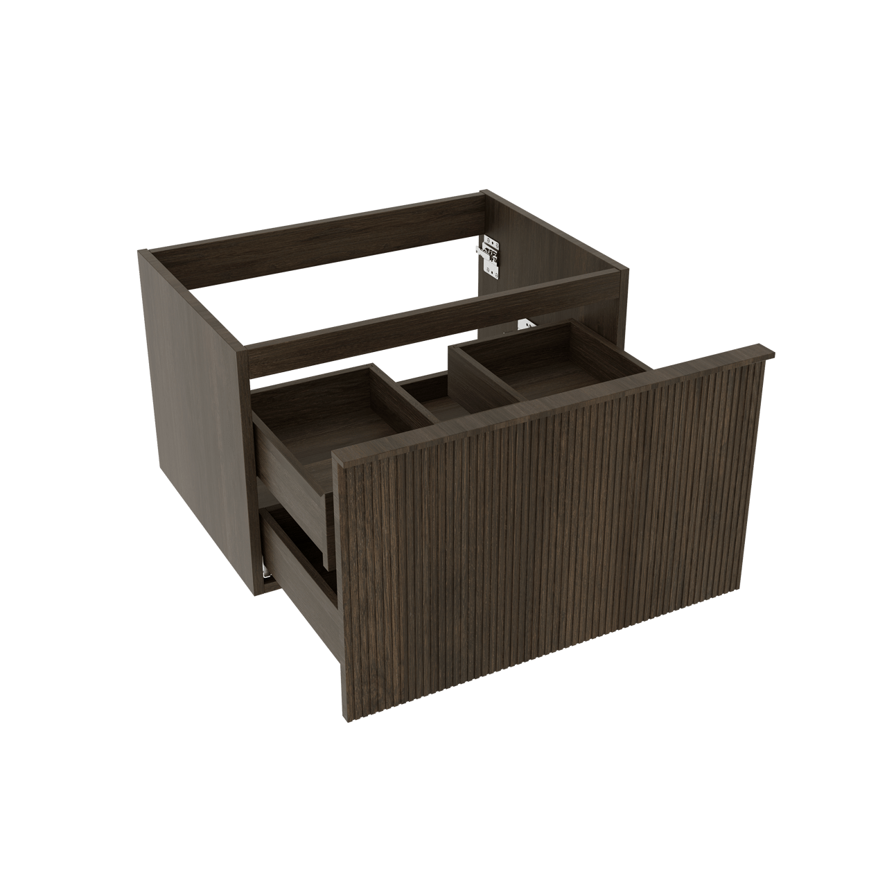 Balmani Forma hängender Waschbeckenunterschrank: 75 x 55 cm, Eiche geräuchert, 2 Schubladen