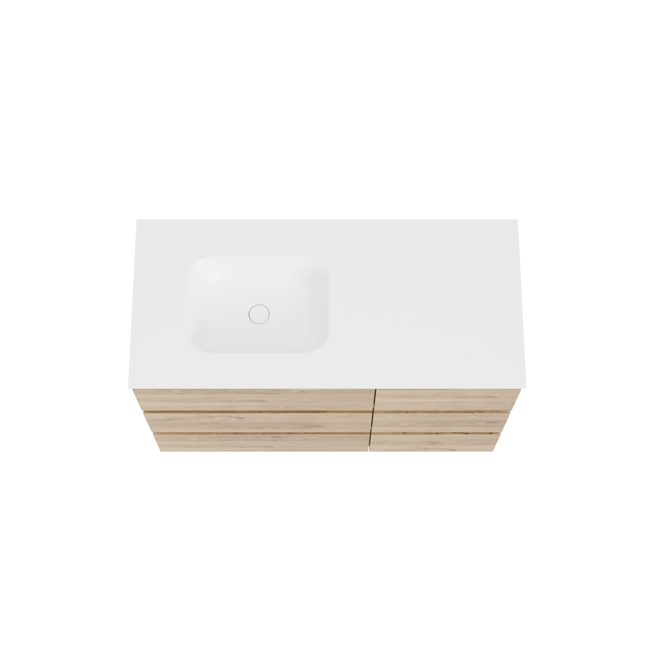 Balmani Lucida freistehendes Möbelstück Set: 120 x 55 cm, Rohe Eiche, mit Tablo Arcato Waschtisch links, Solid Surface Weiß matt