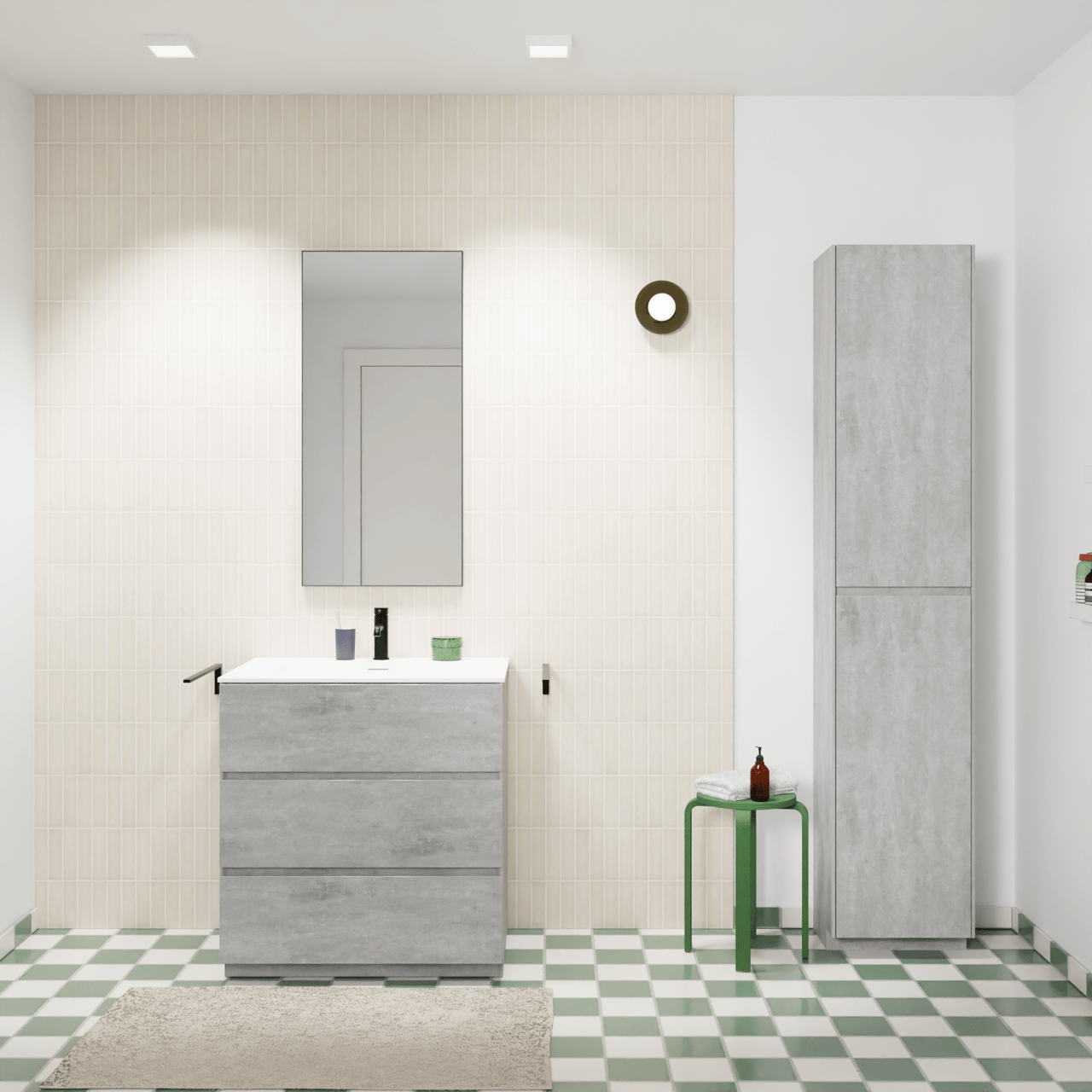 Storke Edge staand badmeubel 75 x 52 cm beton donkergrijs met Mata enkele wastafel in solid surface mat wit