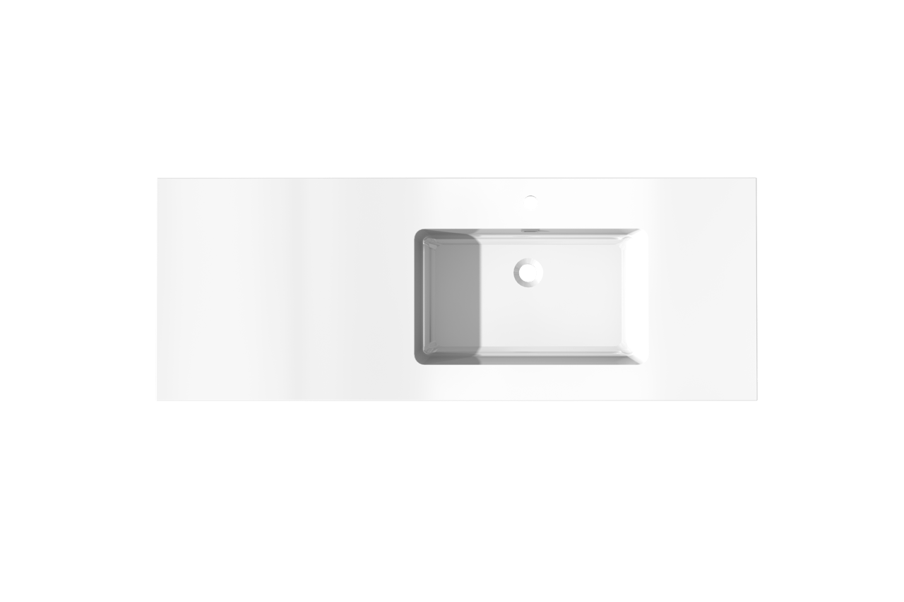 Storke Diva vasque asymétrique droite marbre composite brillant 140 x 52 cm combinaison armoire 35 cm