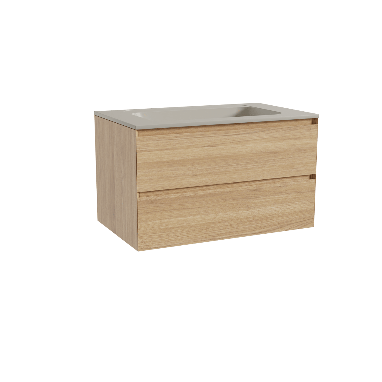 Balmani Mitra hängendes Möbelstück Set: 90 x 55 cm, Naturbelassene Eiche, mit Tablo Strada Einzelwaschtisch, Marmorkomposit Seidengrau