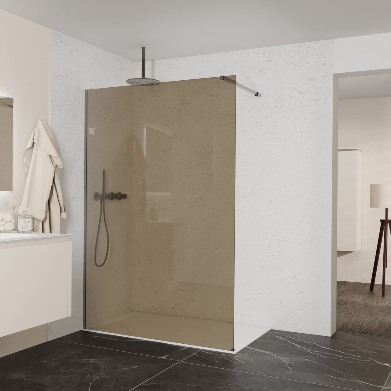 Balmani Modular Walk-In Dusche: 140 x 200 cm, Bronze Glas, Profil Brushed GunMetal