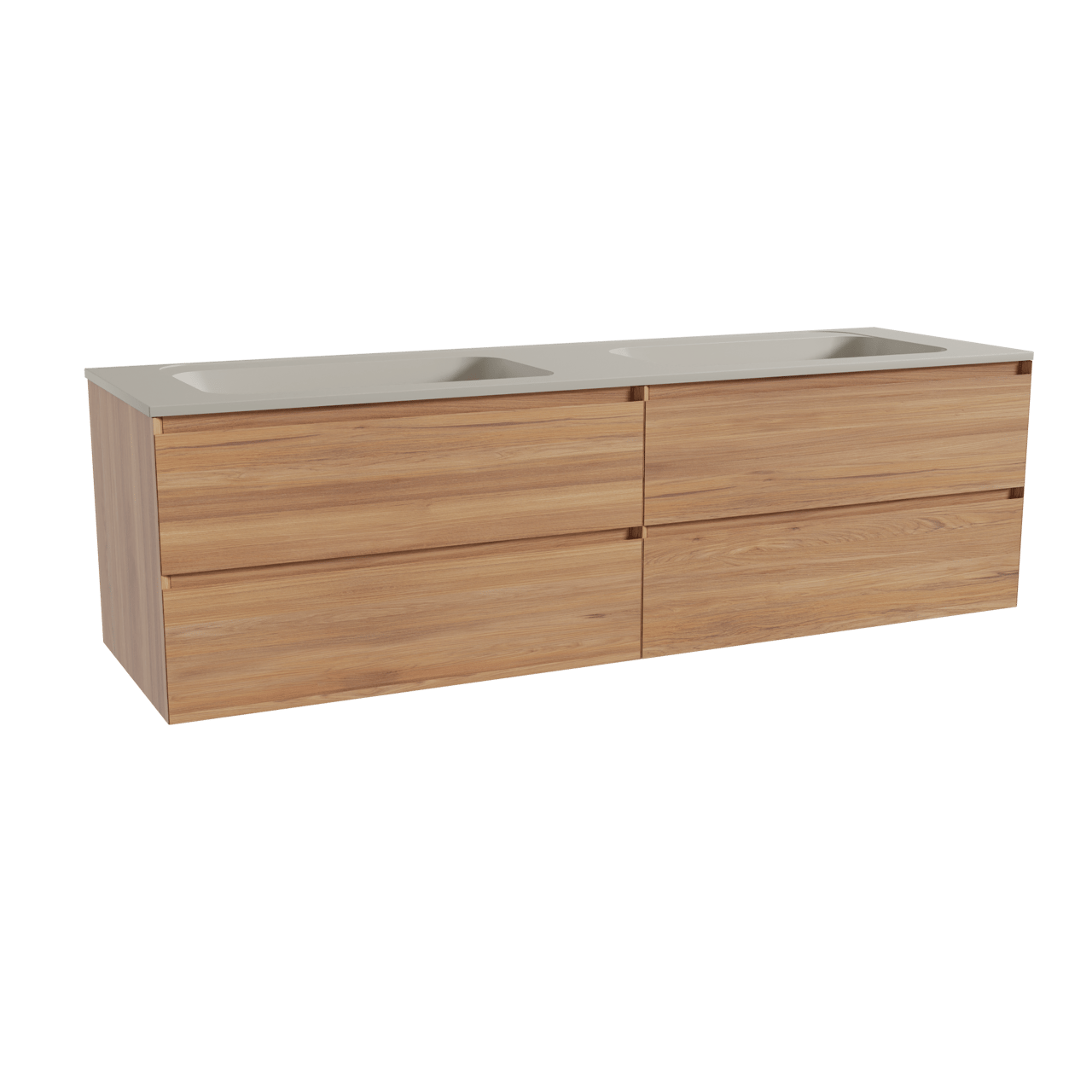 Balmani Mitra meuble salle de bains suspendu 180 x 55 cm teck avec Tablo Strada double vasque en marbre composite soie grise