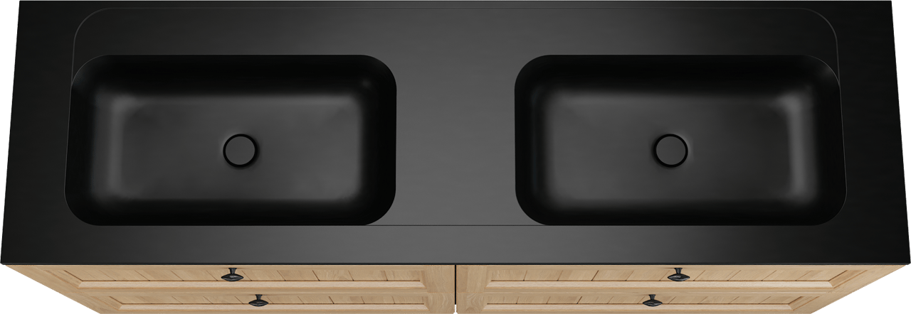 Balmani Lemon freistehendes Möbelstück Set: 180 x 55 cm, Naturbelassene Eiche Furnier, mit Tablo Strada Doppelwaschtisch, Schwarz matt